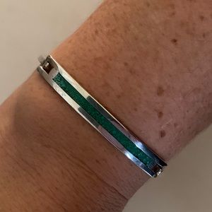 Vintage Mexico Silver Turquoise Hinged Bracelet